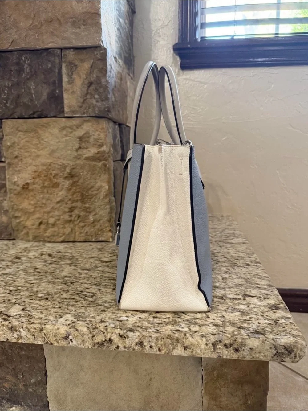 Michael Kors Pale Blue Leather Crossbody Tote with Cream Trim